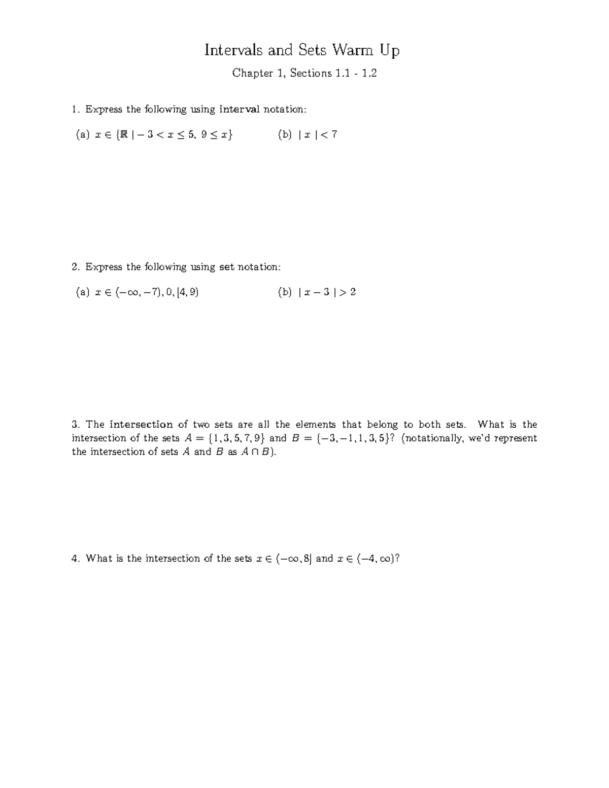 Advanced Functions Practice: Intervals, Sets, and Piecewise Functions ...