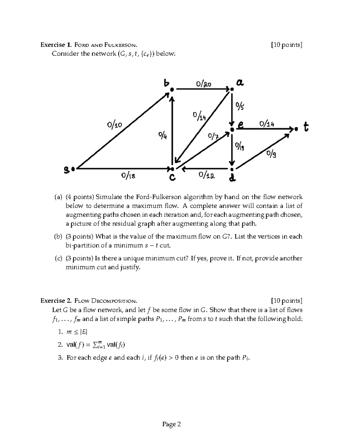 COMP360 A1 - Ford-Fulkerson Flow Network Analysis and Exercises - Studocu