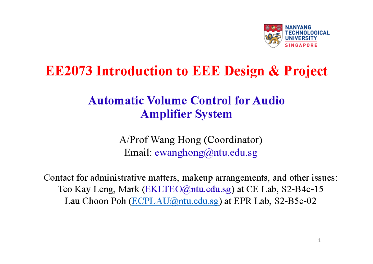 EE2073 Week 1 Project Overview: Automatic Volume Control System - Studocu