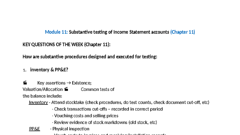 Module 11: Substantive Testing of Income Statement Accounts (Chapter 11 ...