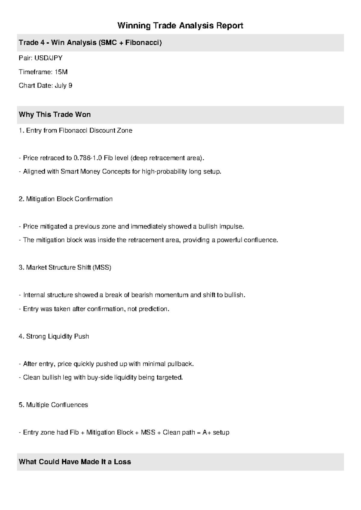 Trade 4 Winning Analysis Report (SMC Fibonacci) - July 9 - Studocu