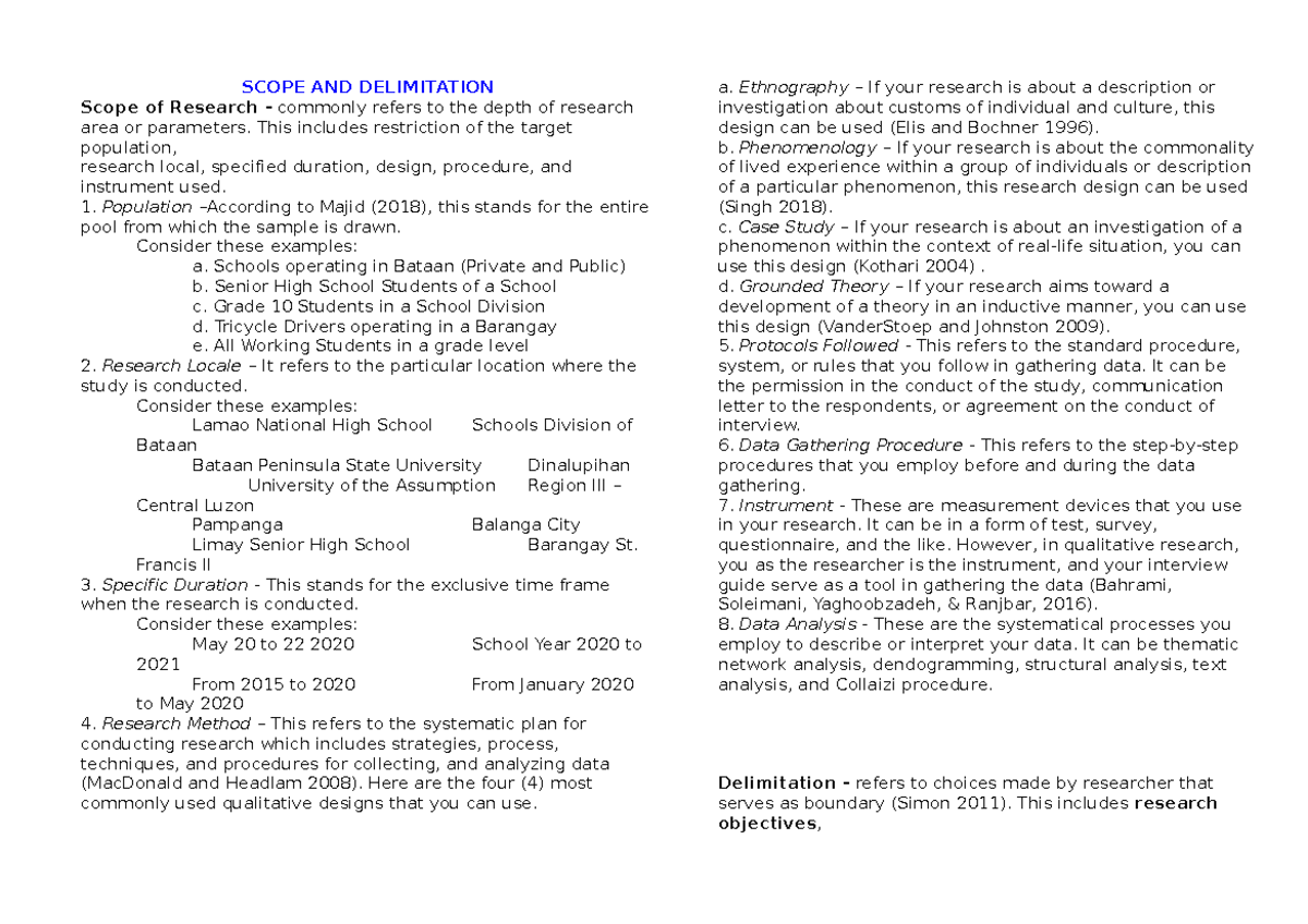 Scope and Delimitation of Research: A Comprehensive Overview - Studocu