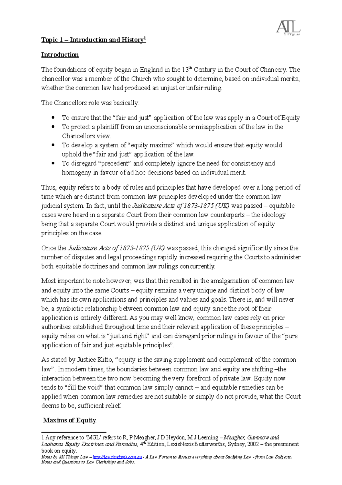 Equity Principles and Maxims: A Comprehensive Overview (LAW101) - Studocu