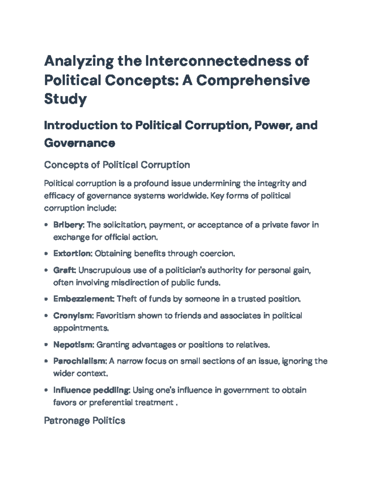 Political Corruption, Power Dynamics & Governance Analysis - Studocu