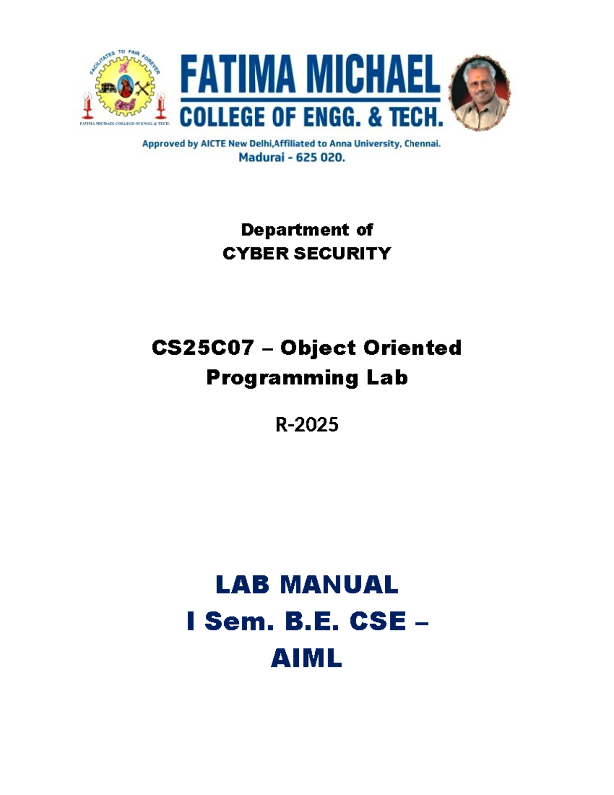 CS25C07 - OOP Lab Manual: List of Experiments and Programs - Studocu