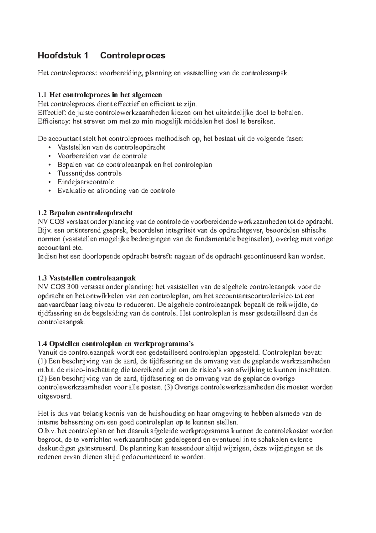 Samenvatting Controlebeginselen en Controleproces (Hfdst 1-4) - Studeersnel