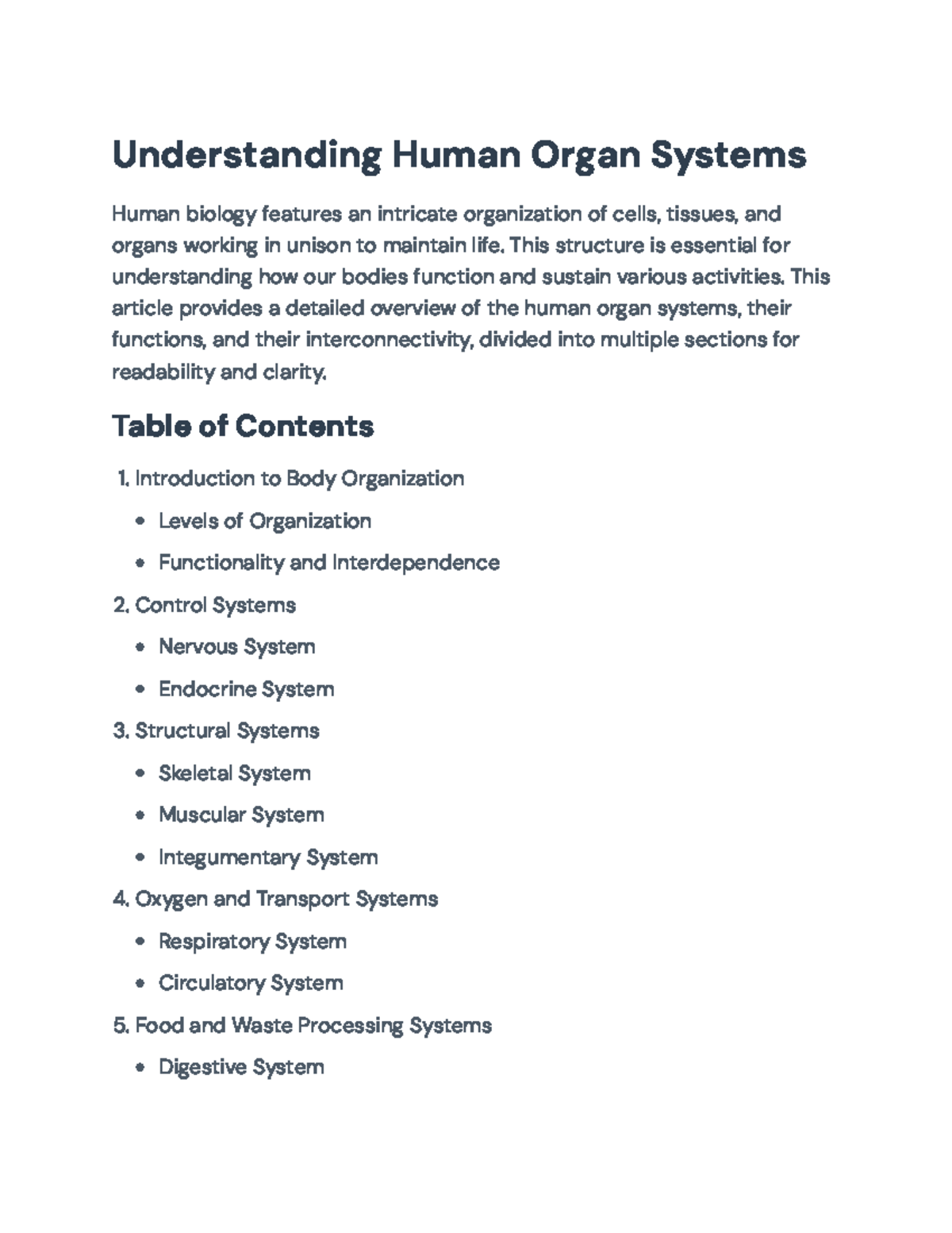 Human Organ Systems: Interconnections & Functions Overview - Studocu
