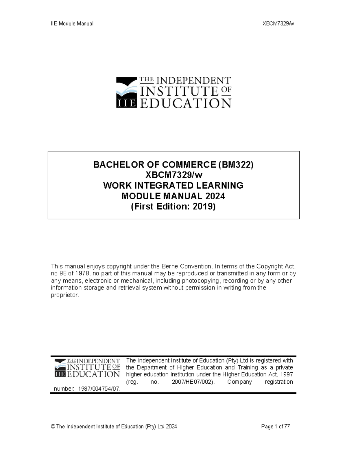 XBCM7329/w Work Integrated Learning Module Manual 2024 - Studocu