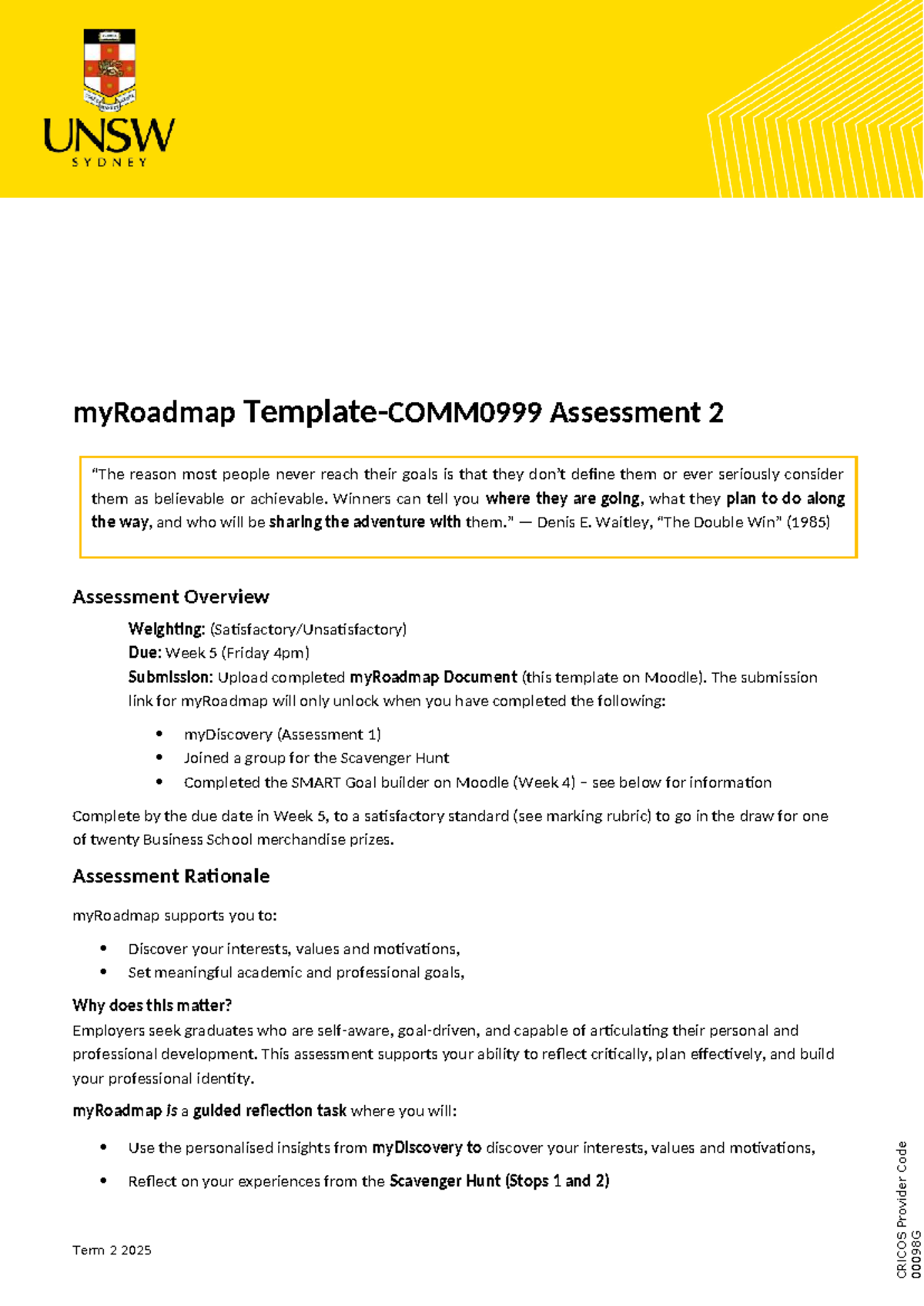 Final myRoadmap Assessment 2: Goal Setting & Reflection T1, 2026 - Studocu