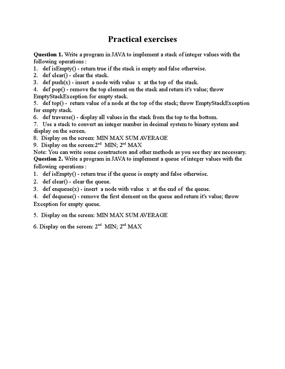 Practical exercises SQ - Practical exercises Question 1. Write a ...