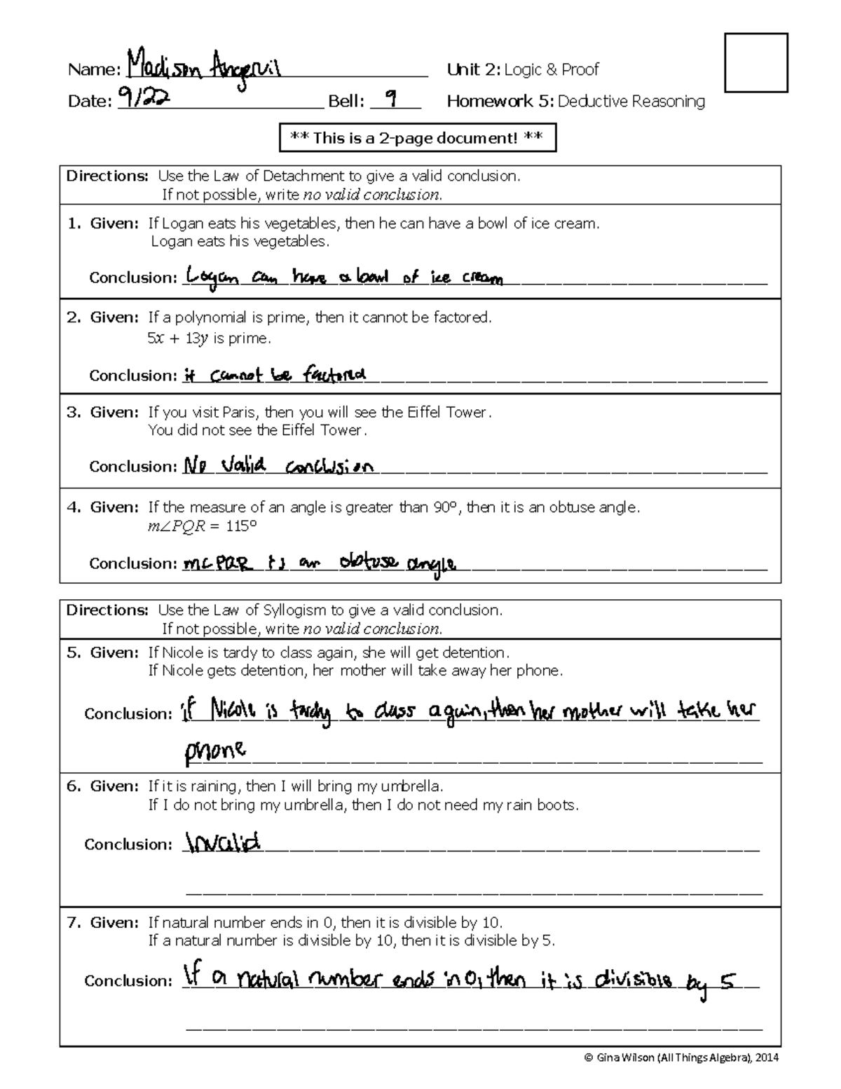 9122 Unit 2: Logic Proof Homework 5 - Deductive Reasoning - Studocu