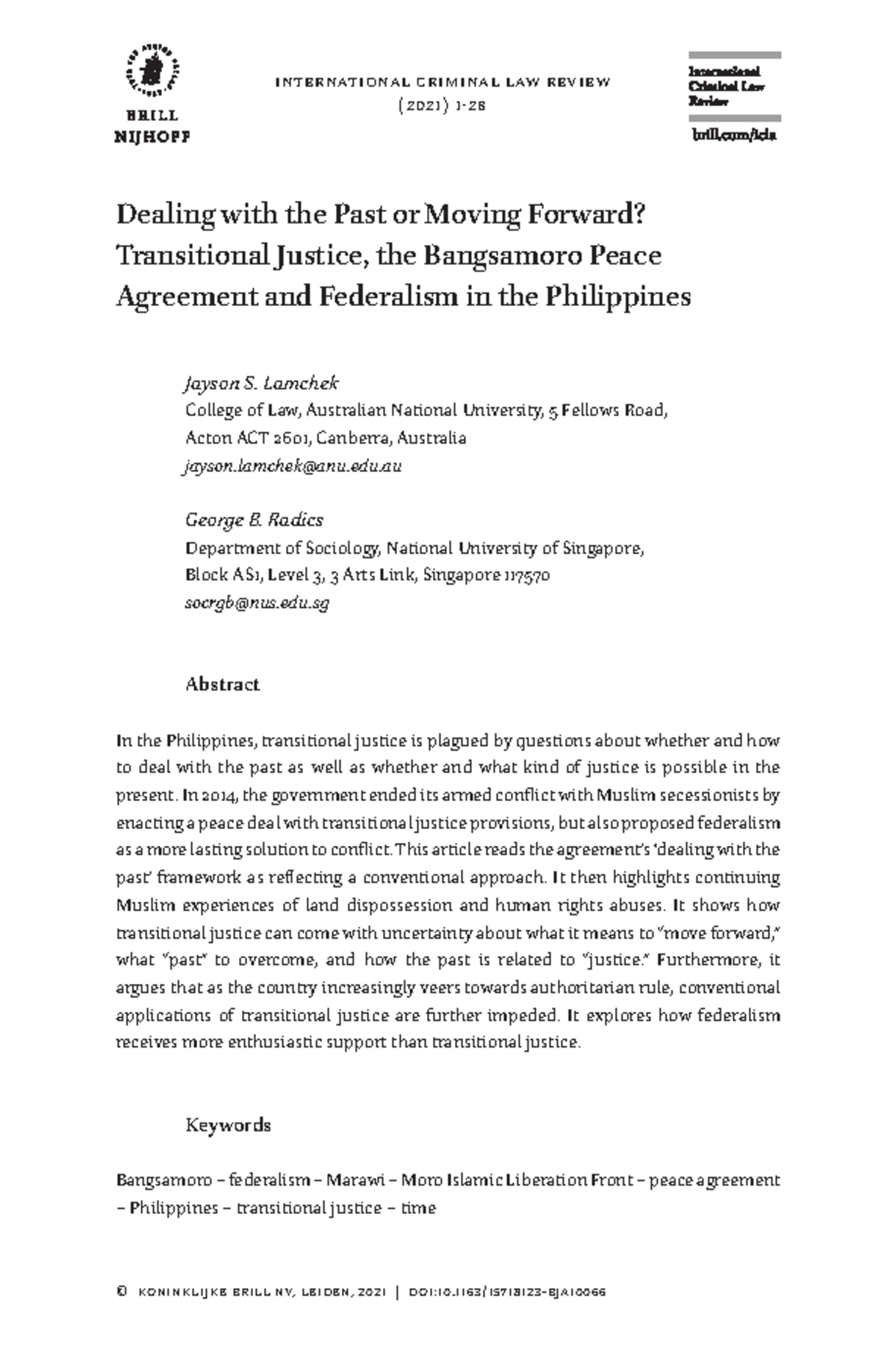 International Criminal Law Review (2021): Transitional Justice ...