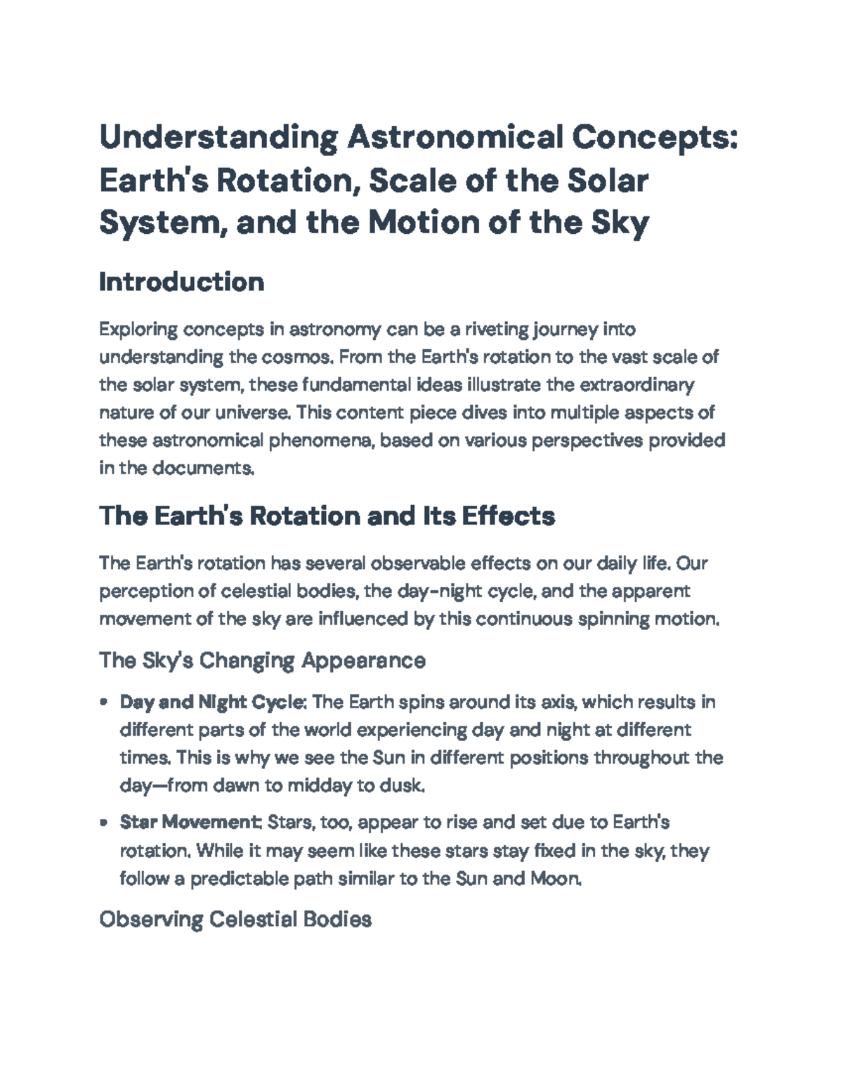 Understanding Earth's Rotation, Solar System Scale, and Celestial ...