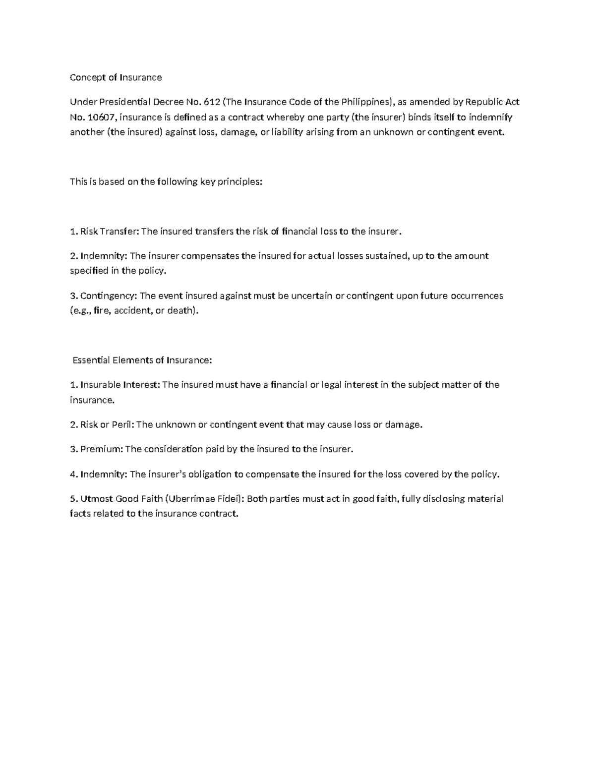 Insurance Concepts Under PD No. 612 & RA No. 10607: Key Principles and ...