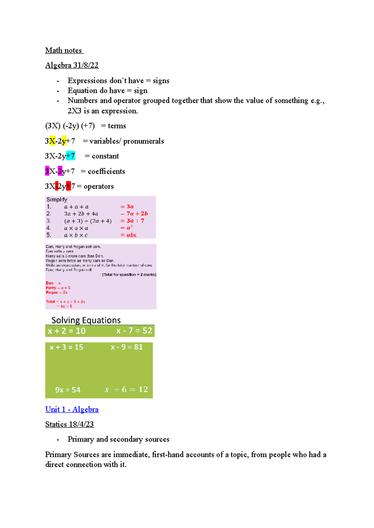 Math-notes compress - Notes - Math notes Algebra 31/8/ - Expressions ...