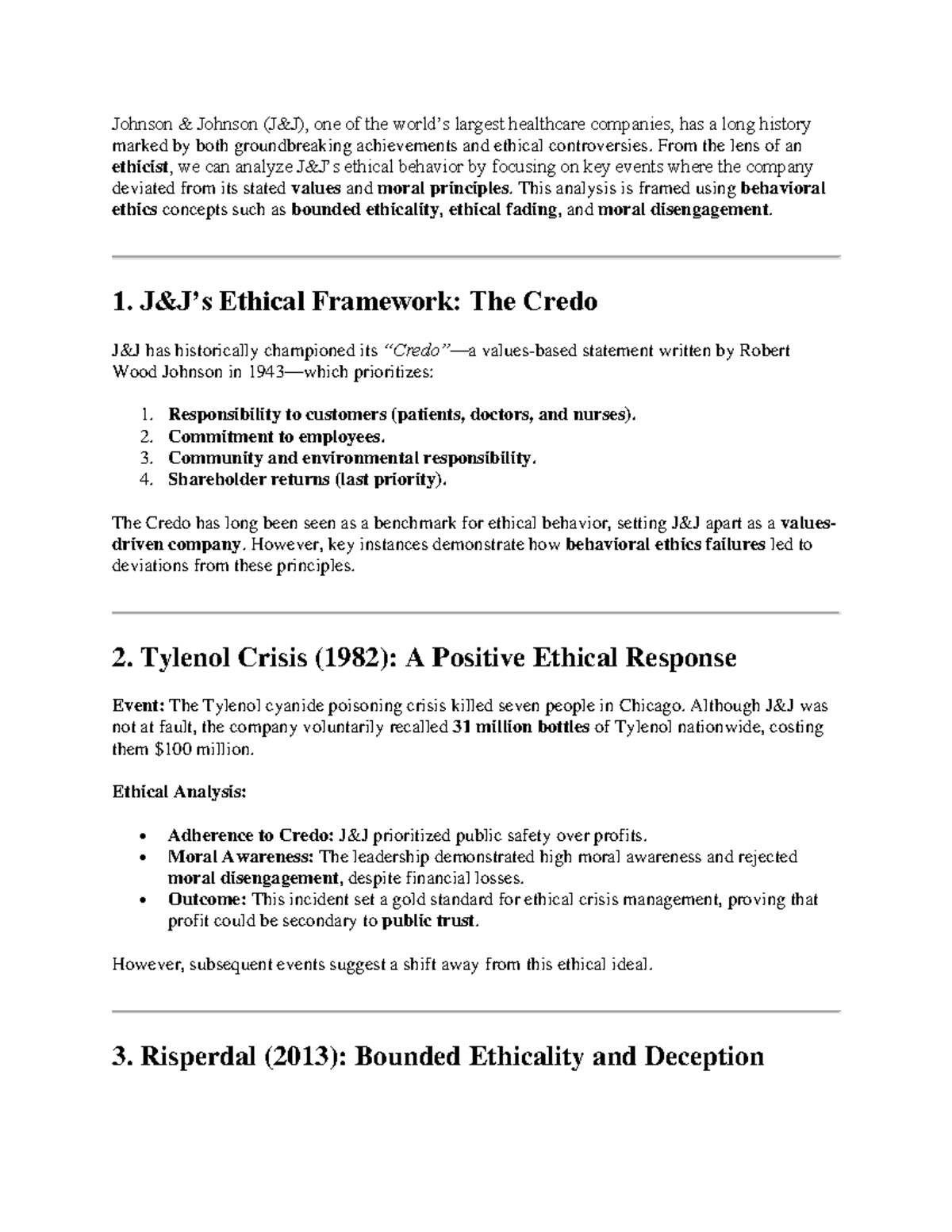 Ethics Case Study: Analyzing Johnson & Johnson's Moral Challenges - Studocu