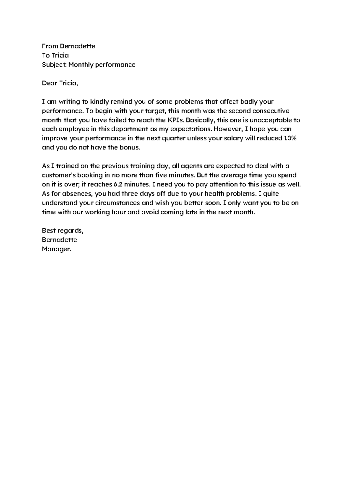 Email Revision for Performance Improvement Message - Studocu