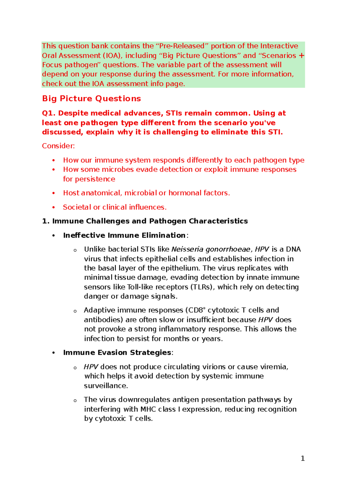 IOA Question Bank 2025 S2: Understanding STI Pathogen Dynamics - Studocu