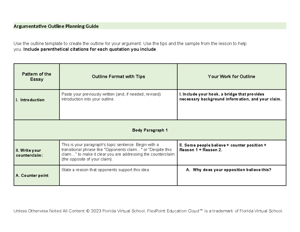 Argumentative outline planning guide - Argumentative Outline Planning ...