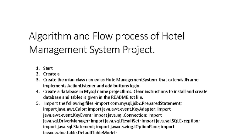 Algorithm and Flow Process for Hotel Management System (HMS) - Studocu