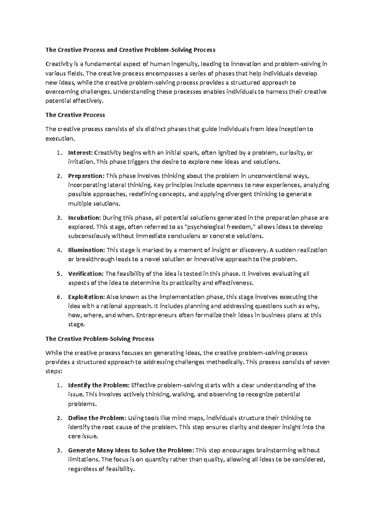 Creative Process & Problem-Solving: A Comprehensive Guide - Studocu