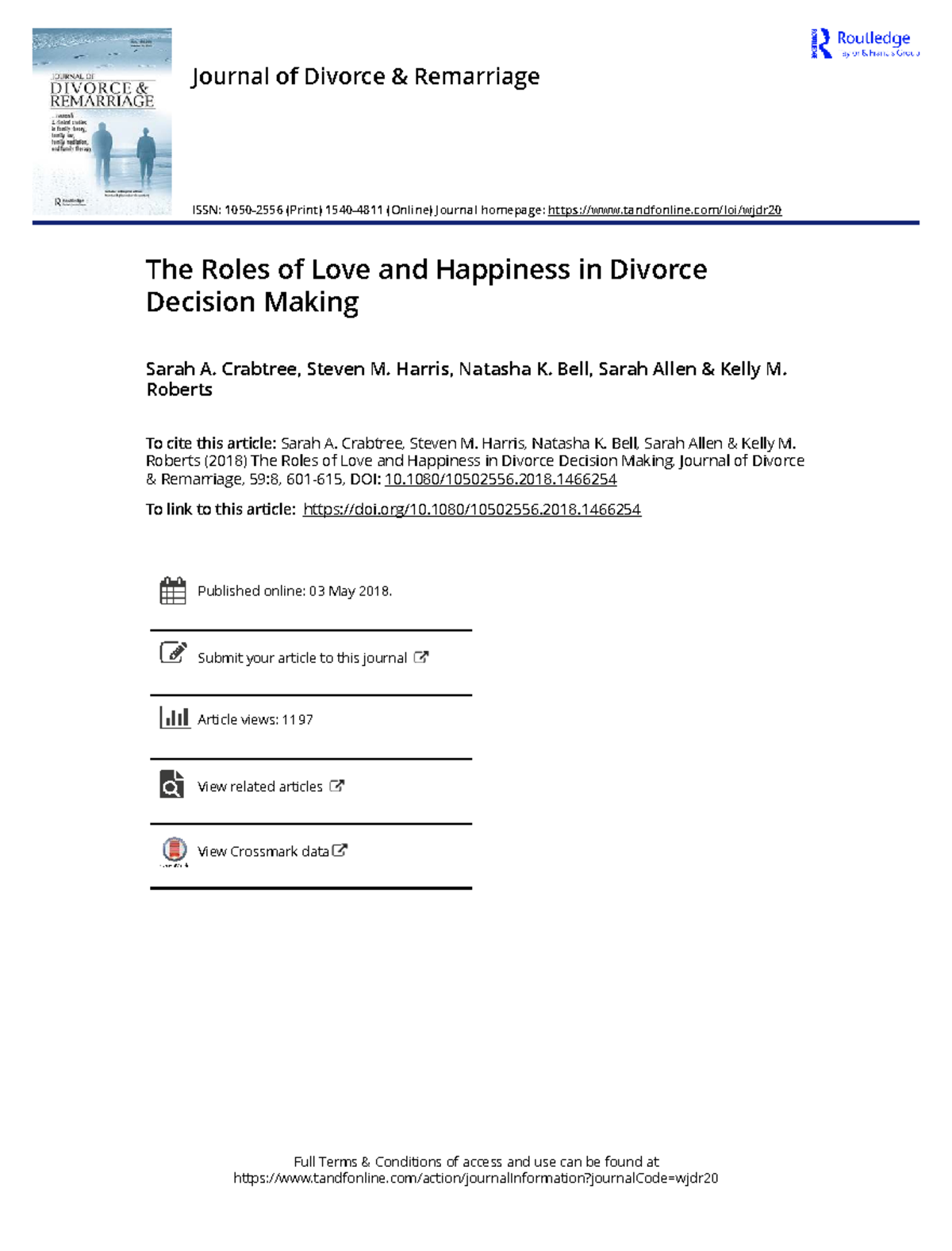 The Roles of Love and Happiness in Divorce Decision Making (2018) - Studocu