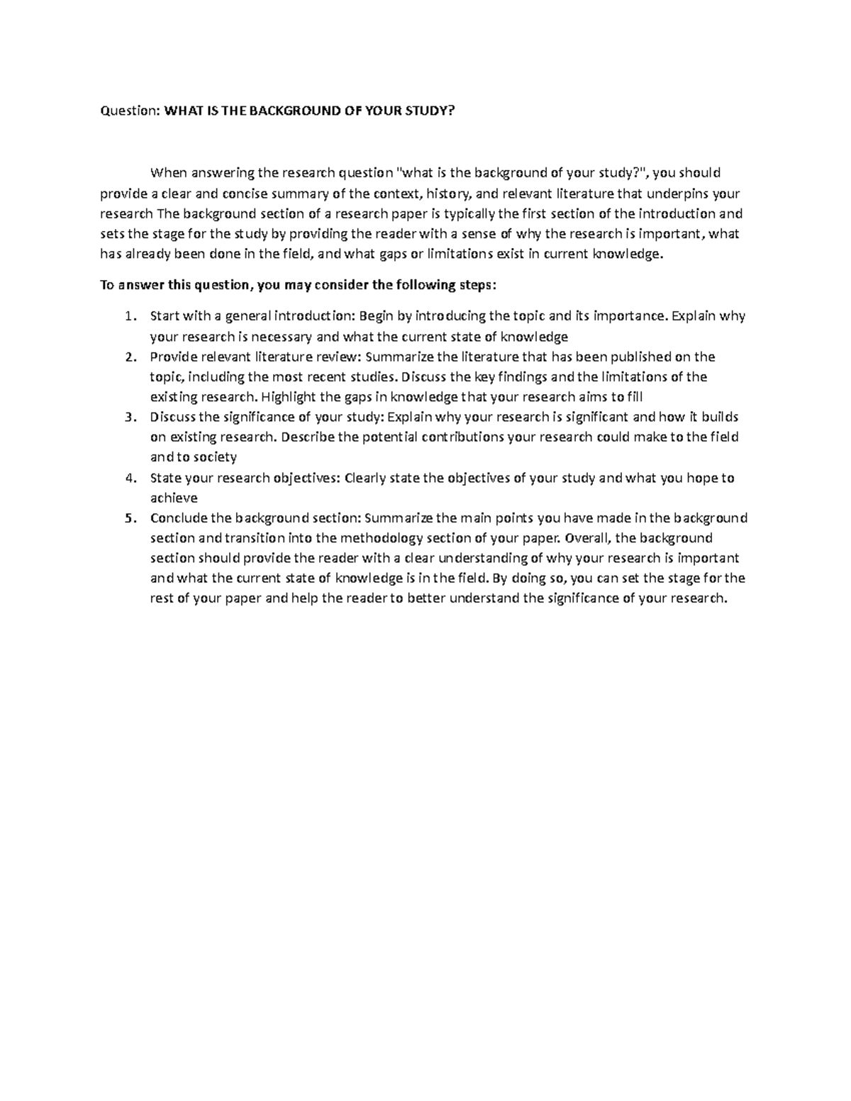 Background of the Study: Importance and Framework in Research - Studocu