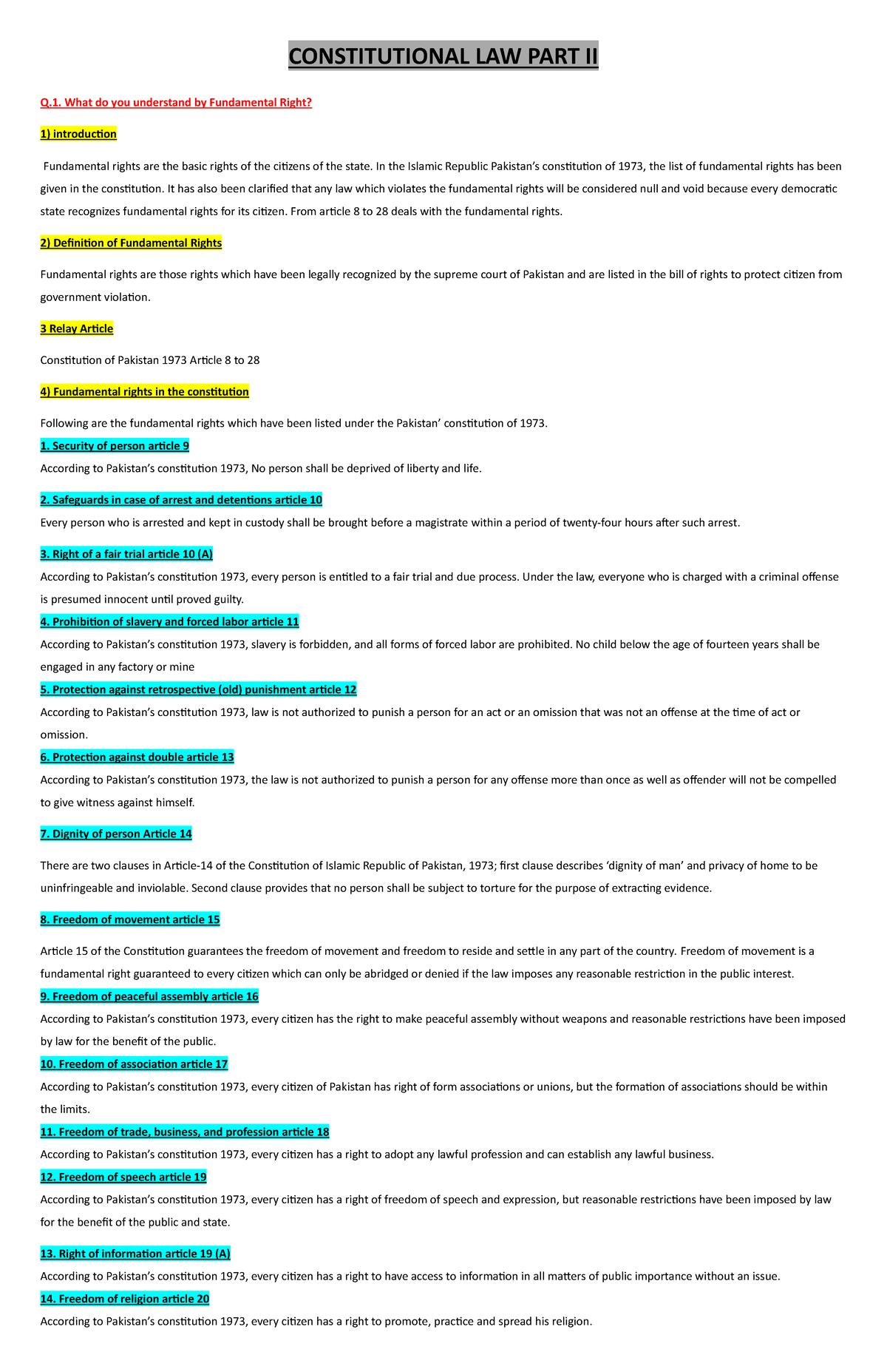 Constitutional Law II: Fundamental Rights & Legislative Procedures ...