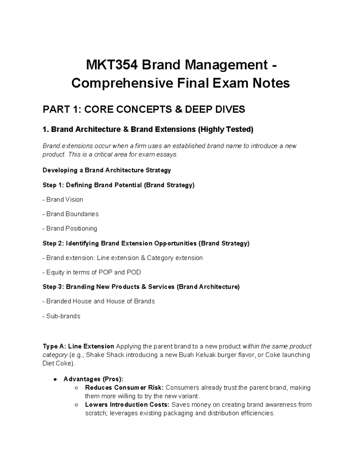 MKT354 Brand Management Final Exam Notes: Core Concepts & Strategies ...