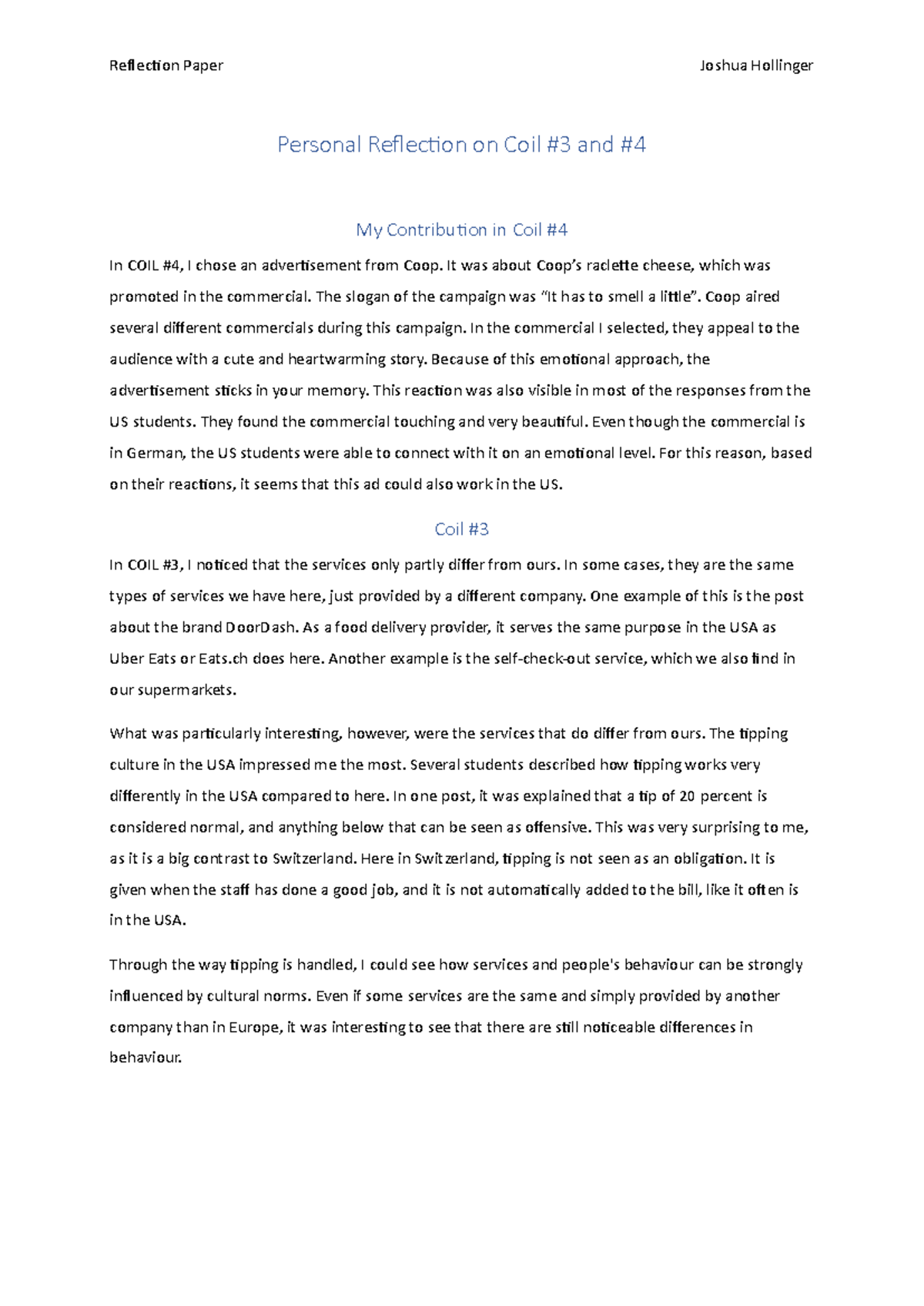 Reflection Paper COIL: Insights on Cultural Differences and Advertising ...