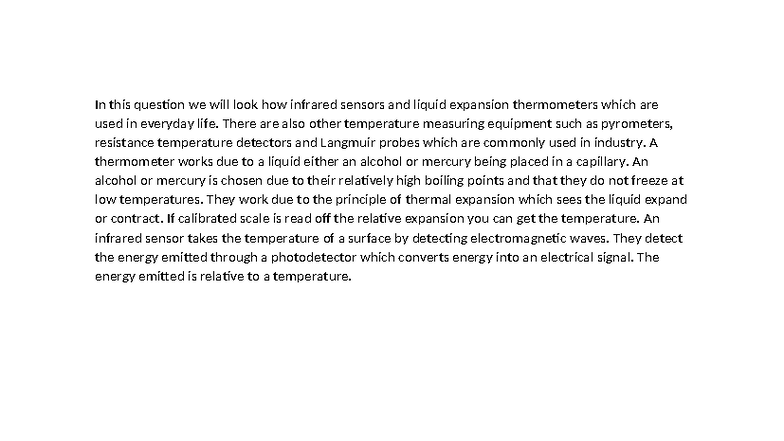 Infrared Sensors & Liquid Expansion Thermometers Overview - Studocu