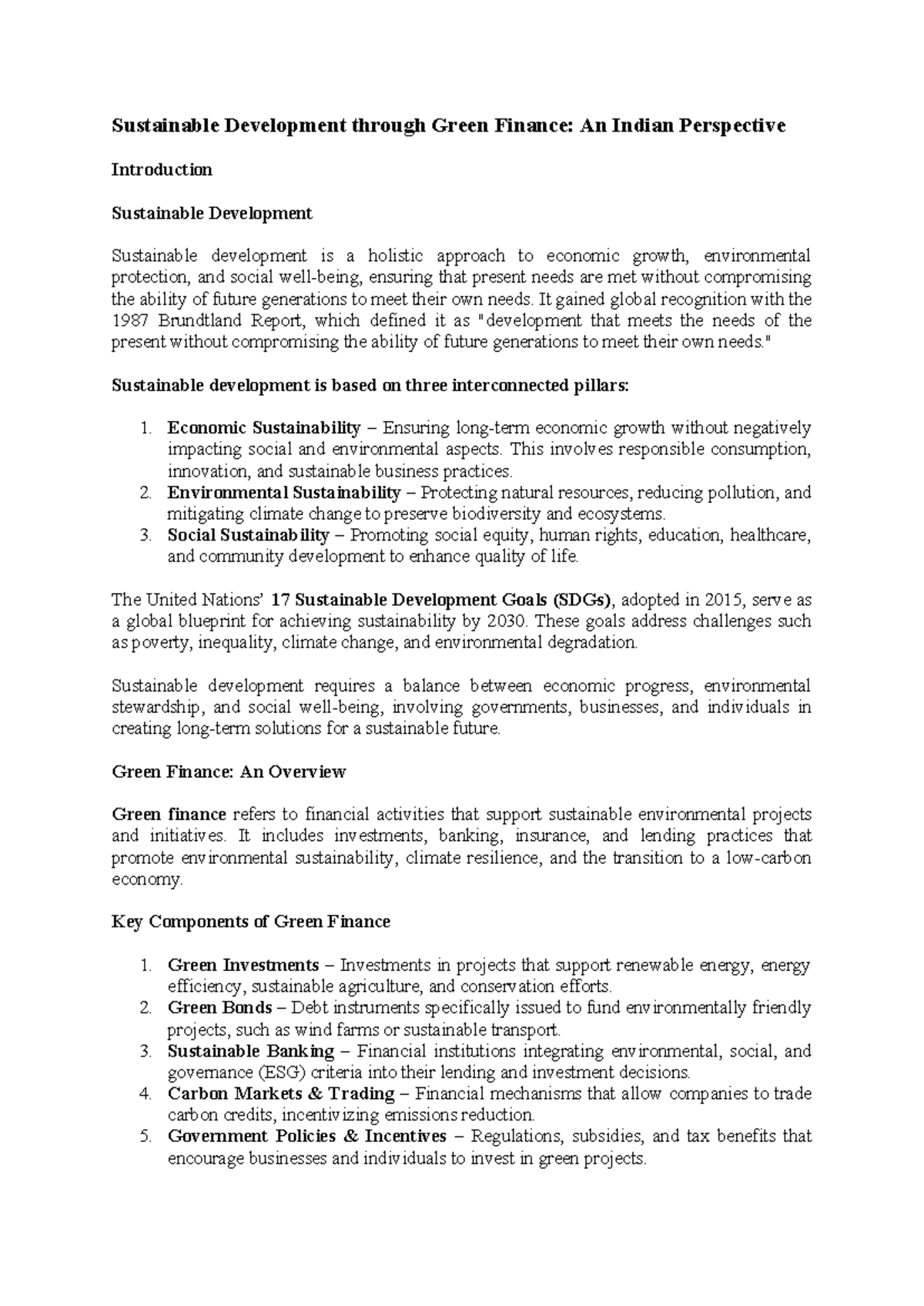 Sustainable Development & Green Finance in India: A Comprehensive ...