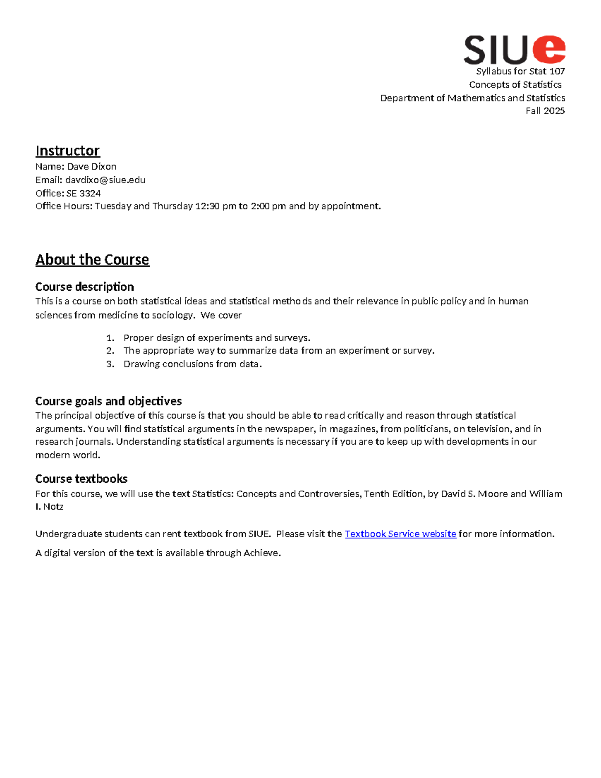 Syllabus for Stat 107: Concepts of Statistics - Fall 2025 - Studocu