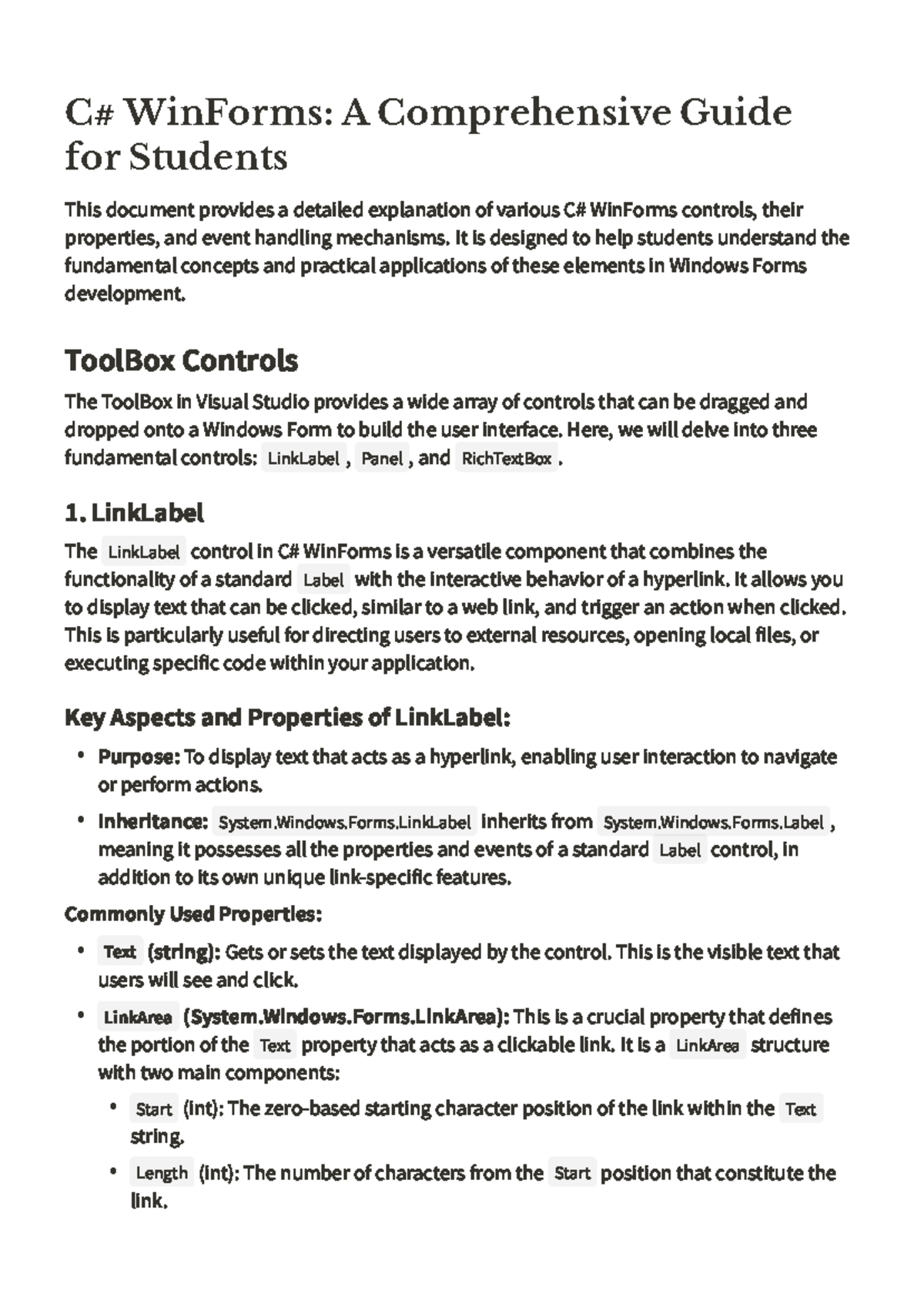 C# WinForms: A Comprehensive Student Guide on Controls and Properties ...