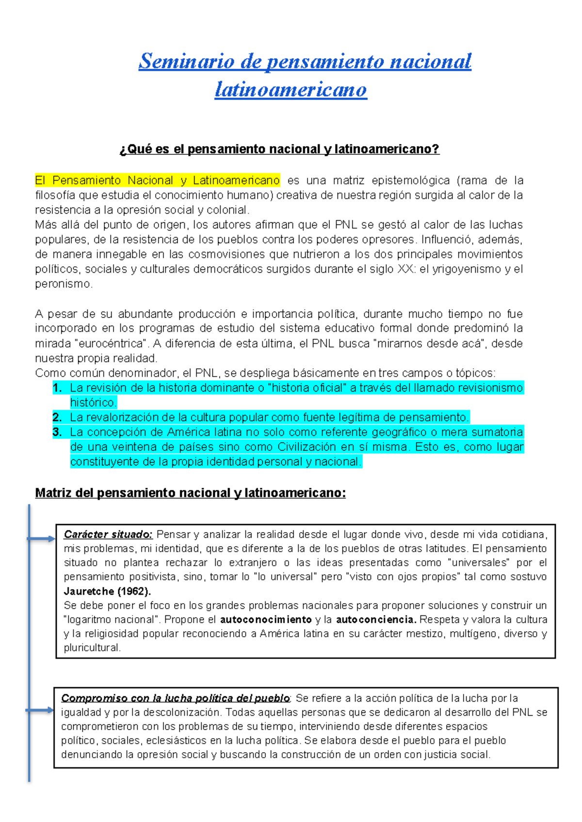 Seminario de PENSAMIENTO NACIONAL - Resumen Parcial - Document Preview