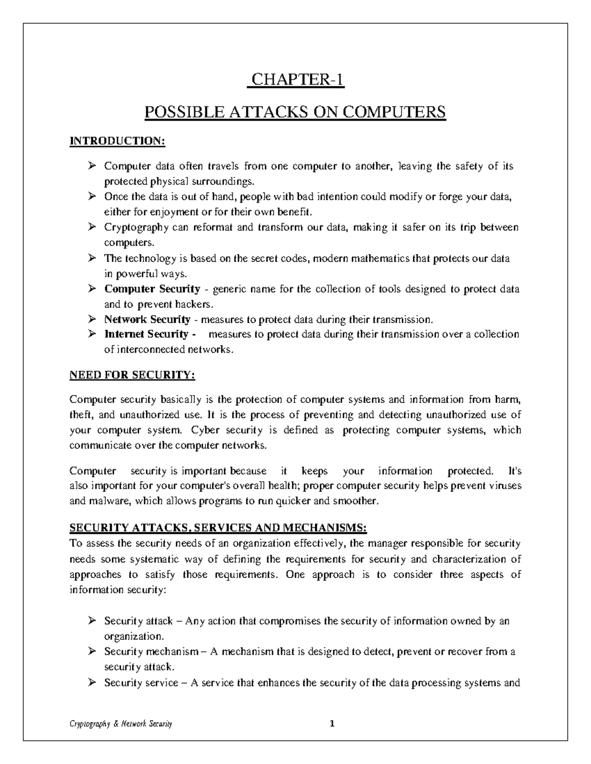 CNS-Unit-1: Overview of Computer Security and Attack Types - Studocu
