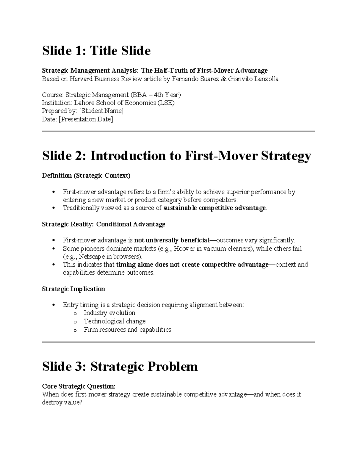Strategic Management Analysis: Understanding First Mover Advantage (BBA ...