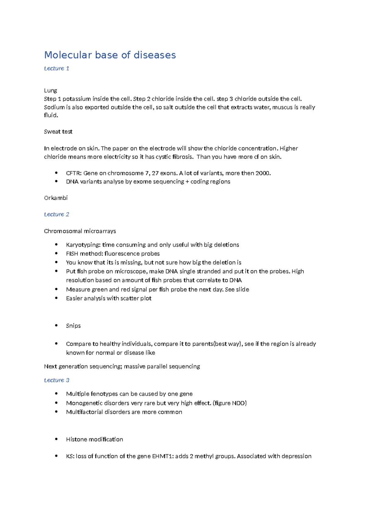 MBD Lecture Notes: Molecular Basis of Diseases (Course Code: MBD 101 ...