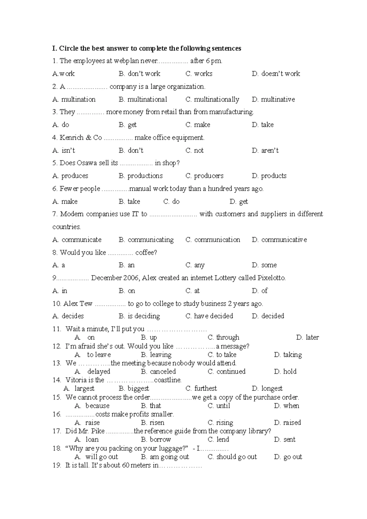 TRAC Nghiem TACB1 Exam Prep - English Grammar Exercises - Studocu