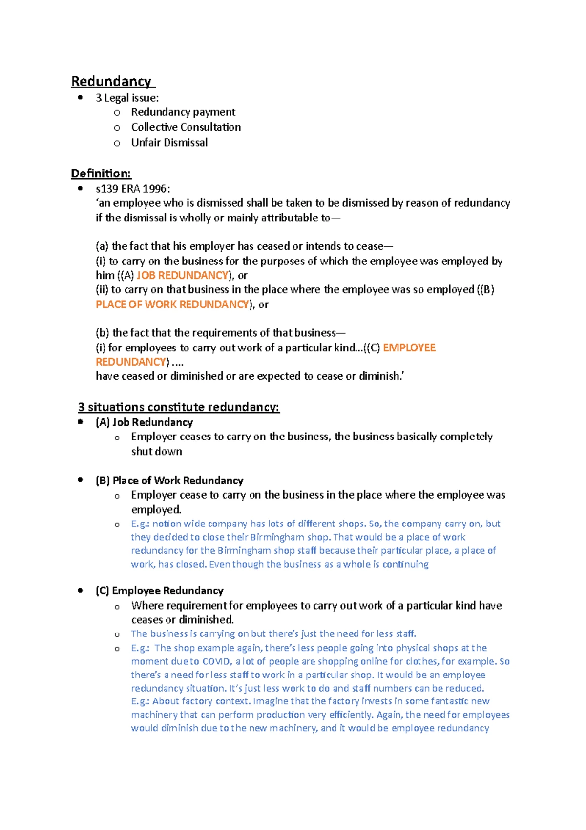 Redundancy and unfair dismissal handout - LLB Employment Law 2017 ...