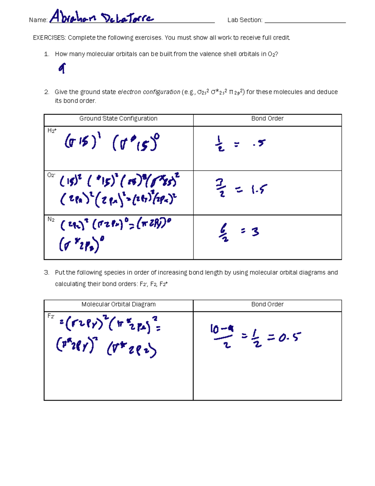Molecular Orbital Theory Lab Exercises & Analysis - Studocu
