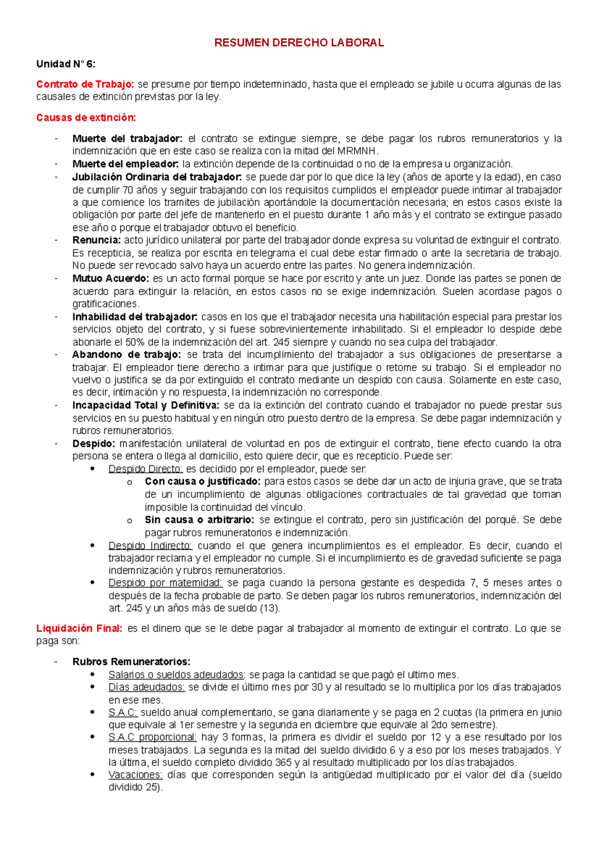 Resumen Derecho Laboral segundo parcial - RESUMEN DERECHO LABORAL ...