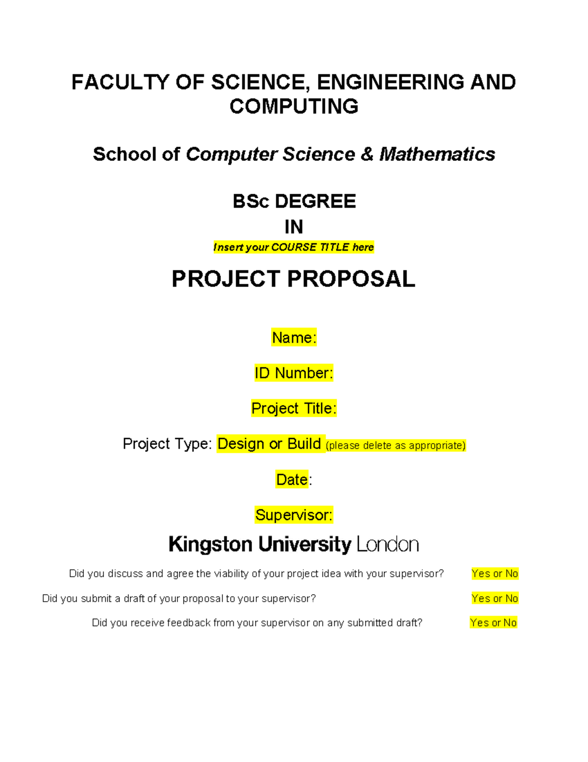 KU BSc Project Proposal Template for Computing & Engineering - Studocu