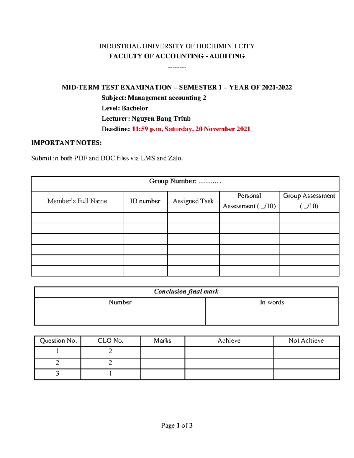 MA2 Mid-Term Test Exam - Management Accounting 2 - HK21 NK21-22 - Studocu