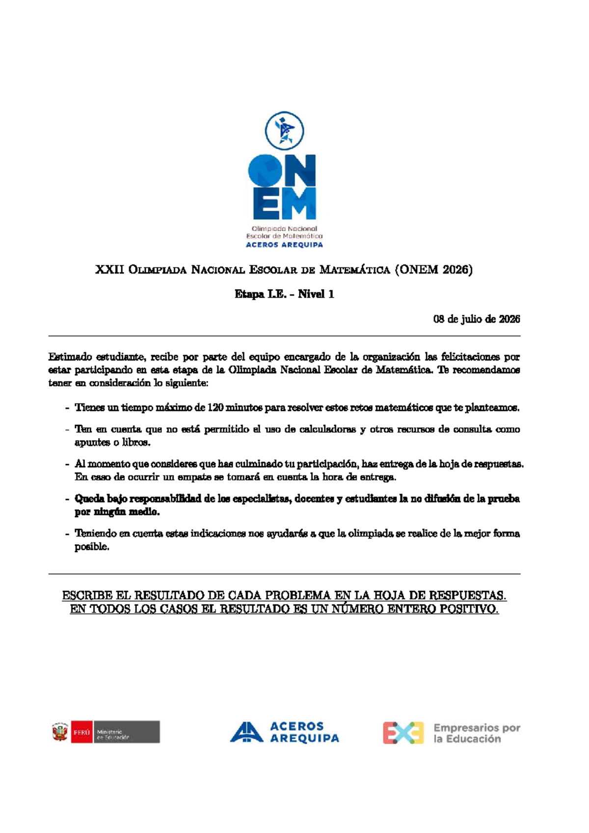 N1 - Examen ONEM Nivel 1 Etapa Institucional 2026 - Document Preview