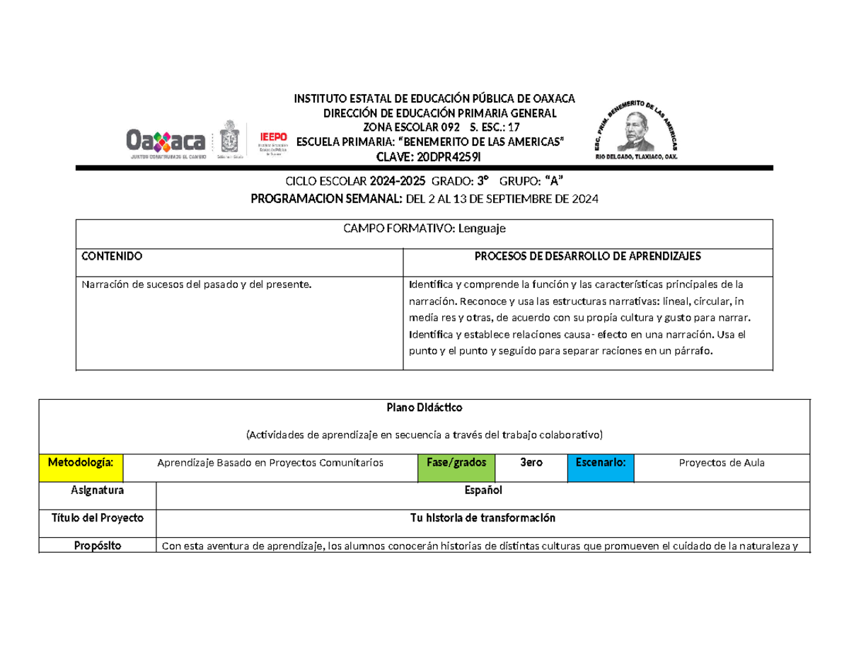Planeaciones de Tercer Grado 2024-2025: Proyectos Comunitarios y ...