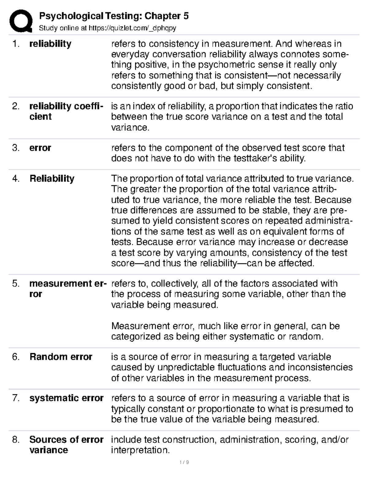 PSY312 Psychological Assessment: Understanding Reliability and Errors ...