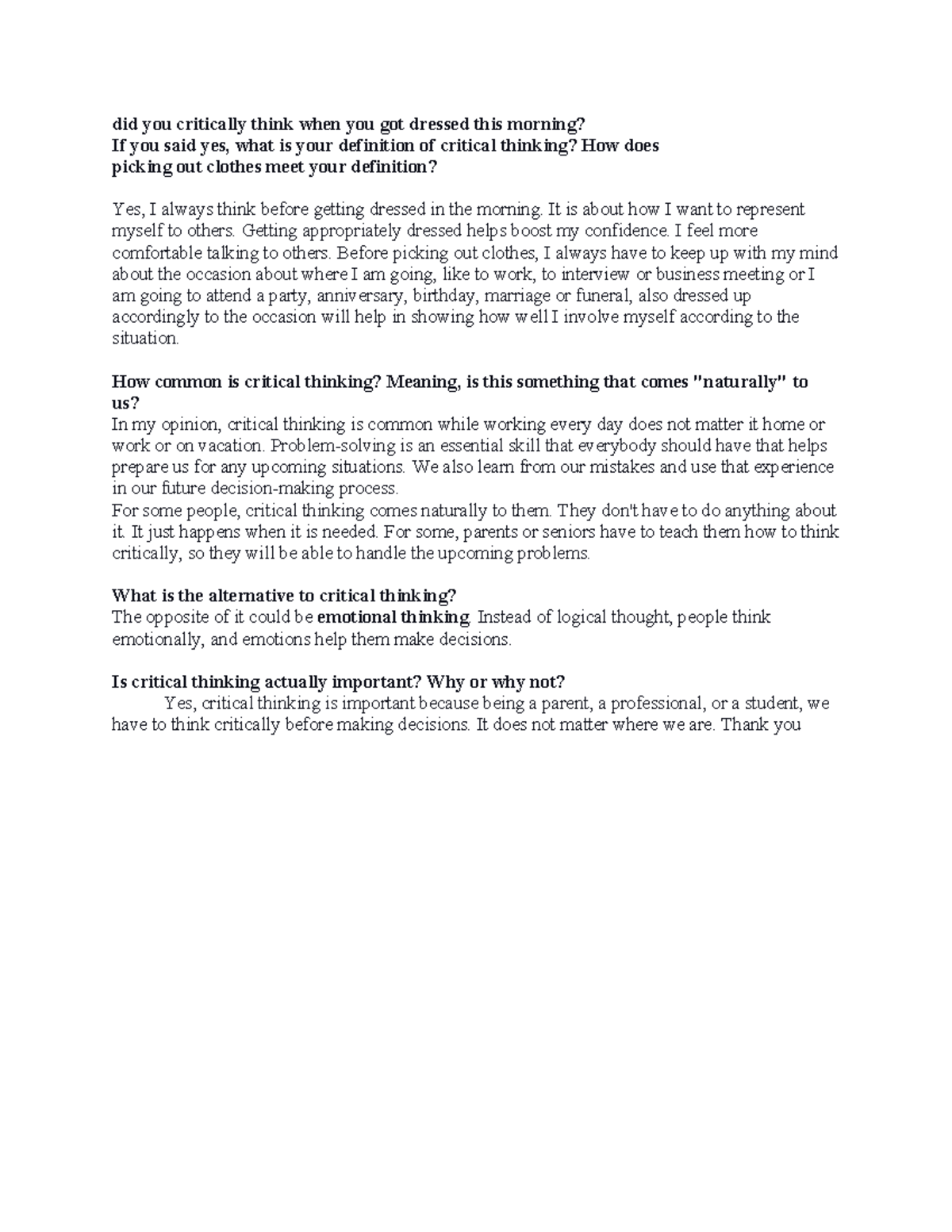 Phil 341 Dis 1 - Weekly Classwork on Critical Thinking - Studocu