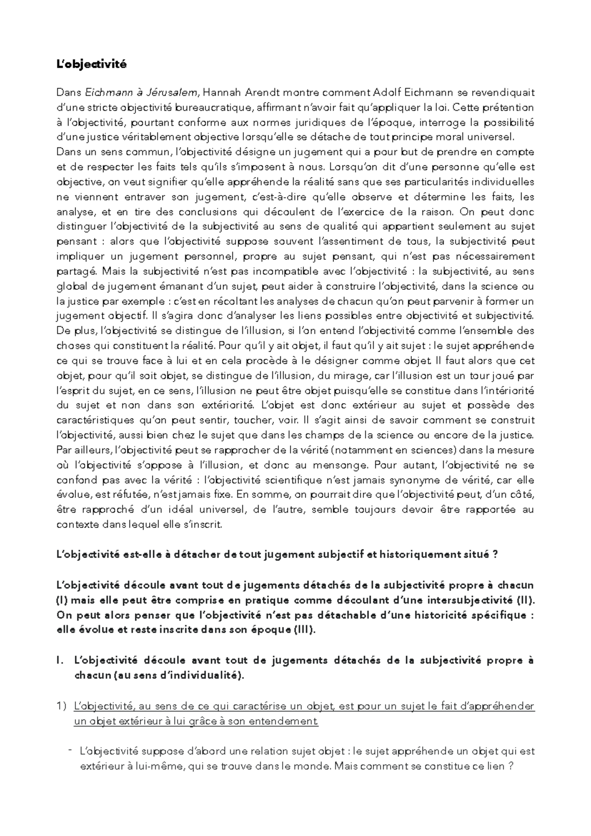 Dissertation sur la Notion d'Objectivité - Cours de Philosophie - Studocu