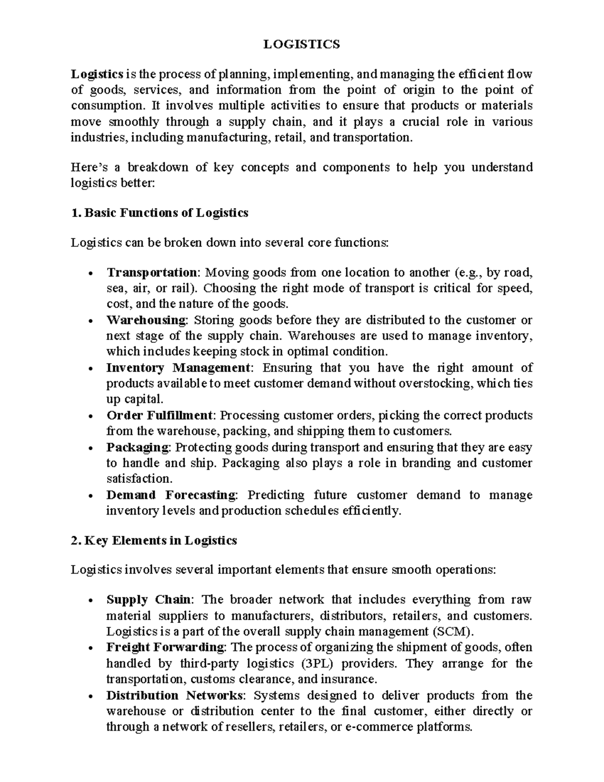 LOGISTICS 01: Understanding Key Concepts and Functions in Logistics ...